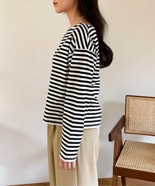 EPIMI E'PIMMY(エピミエピミー)の「カラフルボーダーロングプルオーバー(Tシャツ/カットソー・レディース・サックスブルー/ブラック/ネイビー/グリーン・MEDIUM)」の19枚目の写真