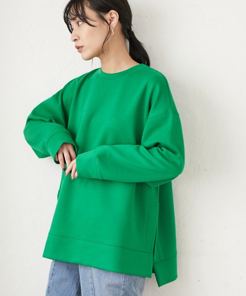 Green　Parks（グリーンパークス）の「ダンボールクッションスリットプルオーバー＊（スウェット・レディース・イエロー/グリーン/ダークグレー/ライトベージュ・FREE）」の3枚目の写真