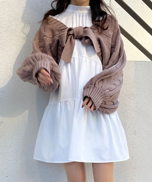 MAJESTIC LEGON（マジェスティックレゴン）の「ケーブルニットボレロ（カーディガン/ボレロ・レディース・ライトグレー/アイボリー/モカ・MEDIUM）」の19枚目の写真