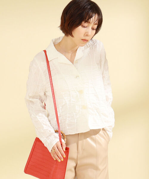 Ray BEAMS(レイビームス)の「Ray BEAMS / シャーリング シャツ(シャツ/ブラウス・レディース・ホワイト/ブラック・ONE SIZE)」の3枚目の写真