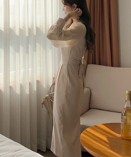 DAY CLOSET（デイ クローゼット）の「レディース シースルーボリューム袖のバックリボンワンピース（ワンピース・レディース・アイボリー/ブラック/ピンク/ブルー系その他/グリーン/ベージュ系その他・S/L/XL/M）」の8枚目の写真