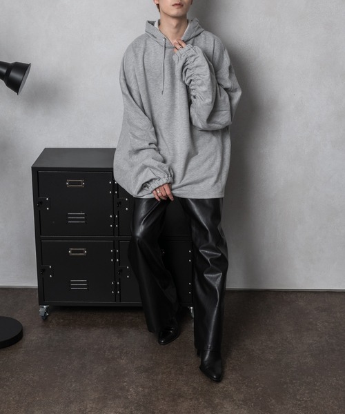 Adoon plain（アドーンプレーン）の「【Adoon plain】ギャザーパーカー（パーカー・メンズ・ライトグレー/ブラック・FREE）」の16枚目の写真