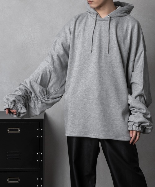 Adoon plain（アドーンプレーン）の「【Adoon plain】ギャザーパーカー（パーカー・メンズ・ライトグレー/ブラック・FREE）」の19枚目の写真