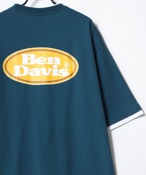 BEN DAVIS(ベンデイビス)の「BEN DAVIS/ベンデイビス オーバーサイズ バックプリント オーバルロゴ フロント ワンポイント刺繍 レイヤード 半袖Tシャツ(Tシャツ/カットソー・メンズ・ホワイト/チャコールグレー/アッシュグレー/ブルー系その他・M/L/XL)」の1枚目の写真