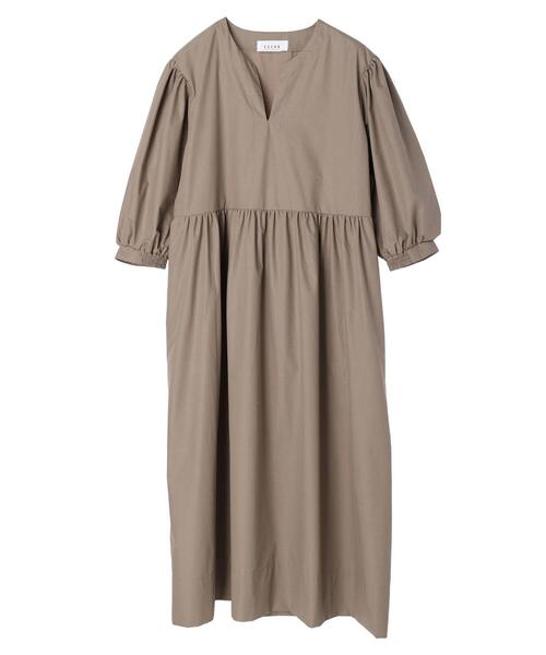 ESCAR（エスカー）の「・ESCAR ボリュームスリーブシャツワンピース（ワンピース・レディース・ネイビー/モカ/グリーン系その他2・FREE）」の6枚目の写真