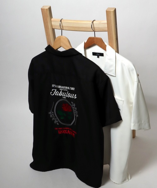 Salong hameu（サロン ハミュー）の「背中刺繍オープンカラーシャツ/花刺繍・バラ・マーガレット・狼・ウルフ・クリームソーダ・虎・アメカジ・ワッペン（シャツ/ブラウス・メンズ・ホワイト/ブラック/ベージュ/グリーン/ホワイト系その他/ブラック系その他/ベージュ系その他/グリーン系その他/ホワイト系その他2/ブラック系その他2/ブラック系その他3/ブラック系その他4/ブラック系その他5/ブラック系その他6・LL/M/L）」の6枚目の写真