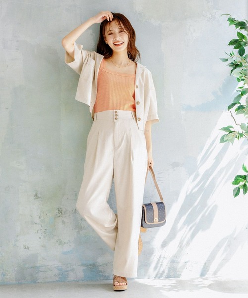 mysty woman（ミスティウーマン）の「タックストレートパンツ 275144（スラックス・レディース・カーキ/アイボリー/モカ・FREE）」の4枚目の写真