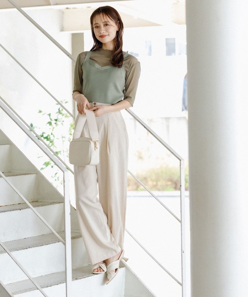 mysty woman（ミスティウーマン）の「タックストレートパンツ 275144（スラックス・レディース・カーキ/アイボリー/モカ・FREE）」の5枚目の写真