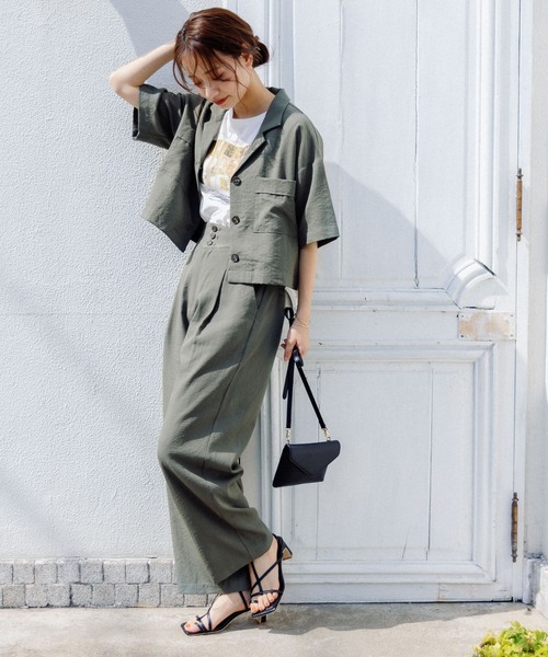 mysty woman（ミスティウーマン）の「タックストレートパンツ 275144（スラックス・レディース・カーキ/アイボリー/モカ・FREE）」の8枚目の写真