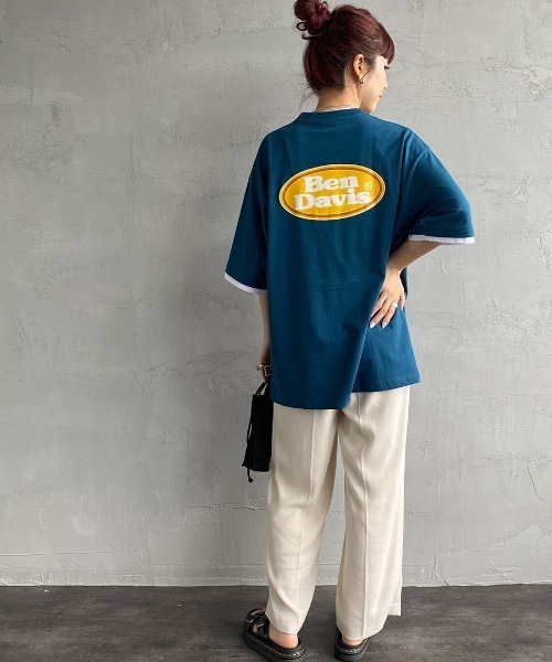 BEN DAVIS（ベンデイビス）の「【WEB限定】[BEN DAVIS/ベンデイビス] オーバルロゴプリント レイヤードデザインTシャツ（Tシャツ/カットソー・レディース・ライトグレー/ブルー/ホワイト・M/L/XL）」の6枚目の写真