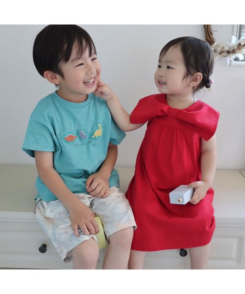 apres les cours(アプレレクール)の「トロピカル無地・総柄ハーフパンツ 5分丈(その他パンツ・キッズ・ネイビー/ブラウン/アイボリー/ミント/サーモンピンク・90/100/110/120/80/130/140)」の7枚目の写真