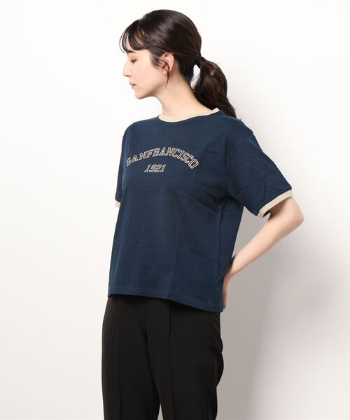 ehka sopo（エヘカソポ）の「リンガーカレッジロゴTシャツ（ニット/セーター・レディース・ネイビー/オフホワイト/キナリ・ﾌﾘ-）」の18枚目の写真