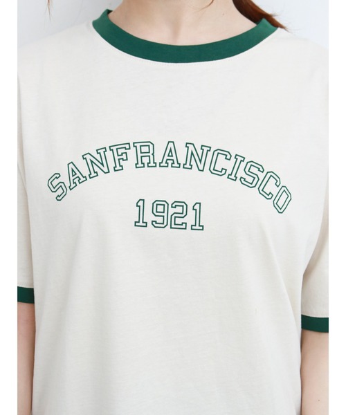 ehka sopo（エヘカソポ）の「リンガーカレッジロゴTシャツ（ニット/セーター・レディース・ネイビー/オフホワイト/キナリ・ﾌﾘ-）」の9枚目の写真