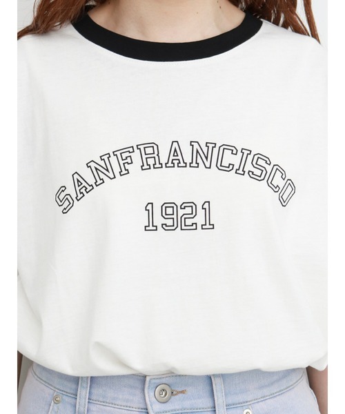 ehka sopo（エヘカソポ）の「リンガーカレッジロゴTシャツ（ニット/セーター・レディース・ネイビー/オフホワイト/キナリ・ﾌﾘ-）」の14枚目の写真