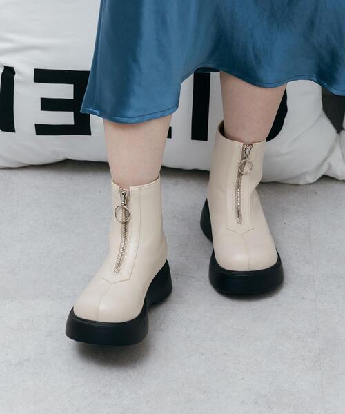 CITEN(シテン)の「<CITEN>ボリュームソール ハーフジップ ブーツ(ブーツ・レディース・ブラック/オフホワイト・23cm/23.5cm/24cm/24.5cm)」の4枚目の写真