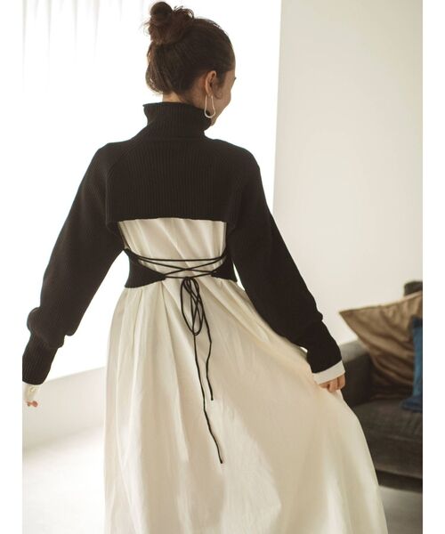 Ungrid（アングリッド）の「バックリボンニットセットワンピース（ワンピース・レディース・オレンジ/オフホワイト/ブラック・FREE）」の5枚目の写真
