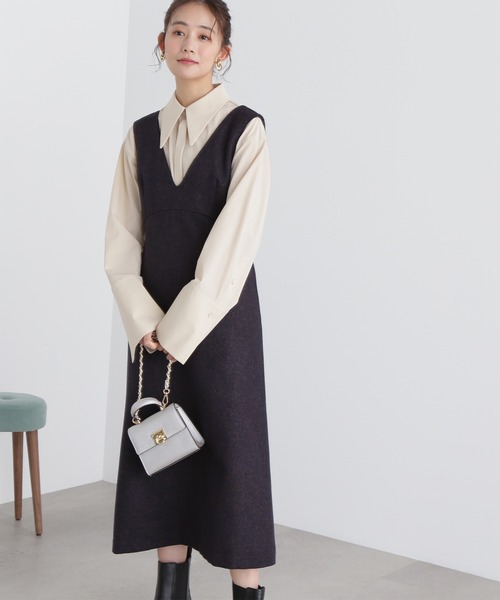 N.(N. Natural Beauty Basic)(エヌエヌナチュラルビューティーベーシック)の「【WEB限定】【追加生産】◆ネップツイードジャンパースカート(ワンピース)」|ネイビー