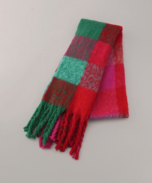 FREAK'S STORE（フリークスストア）の「ボリュームチェックフリンジマフラー（マフラー・レディース・ピンク/オレンジ・ONE SIZE）」の16枚目の写真