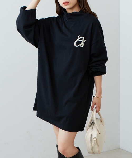 2022AW】胸刺繍ハイネックルーズロンT（Tシャツ/カットソー