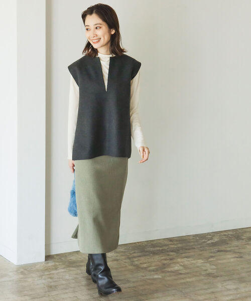 B:MING by BEAMS（ビーミングバイビームス）の「B:MING by BEAMS / カットコール ペンシル スカート（スカート・レディース・ブラック/オリーブ・MEDIUM/SMALL）」の3枚目の写真