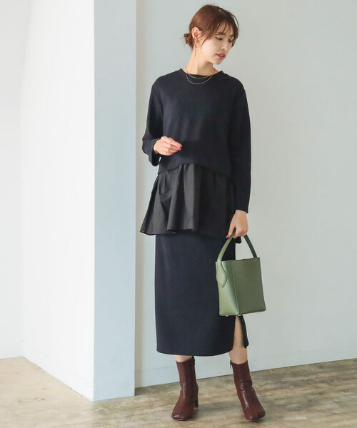 B:MING by BEAMS（ビーミングバイビームス）の「B:MING by BEAMS / カットコール ペンシル スカート（スカート・レディース・ブラック/オリーブ・MEDIUM/SMALL）」の9枚目の写真