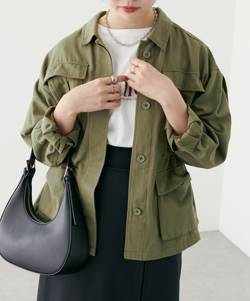natural couture（ナチュラルクチュール）の「2022AWアイテム/ミリタリーブルゾン（ミリタリージャケット・レディース・ブラック/カーキ・FREE）」の10枚目の写真