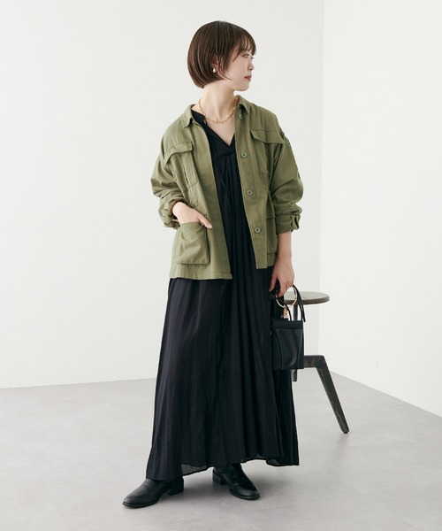 natural couture（ナチュラルクチュール）の「2022AWアイテム/ミリタリーブルゾン（ミリタリージャケット・レディース・ブラック/カーキ・FREE）」の9枚目の写真