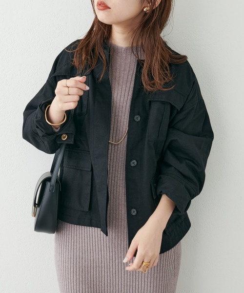 natural couture（ナチュラルクチュール）の「2022AWアイテム/ミリタリーブルゾン（ミリタリージャケット・レディース・ブラック/カーキ・FREE）」の3枚目の写真