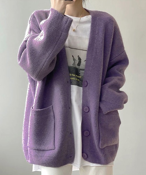 Amulet（アミュレット）の「ポケット付きニットカーディガン（カーディガン/ボレロ・レディース・ピンク/ブルー/ブラック/アイボリー/イエロー/レッド/パープル/ホワイト・FREE）」の5枚目の写真