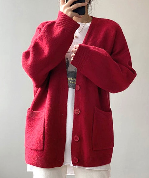 Amulet（アミュレット）の「ポケット付きニットカーディガン（カーディガン/ボレロ・レディース・ピンク/ブルー/ブラック/アイボリー/イエロー/レッド/パープル/ホワイト・FREE）」の8枚目の写真