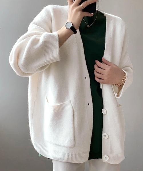 【美品】MHL ウール100% ニットカーディガン　襟付き　ポケット　アイボリー 美品】MHL ウール100% ニットカーディガン 襟付き ポケット アイボリー