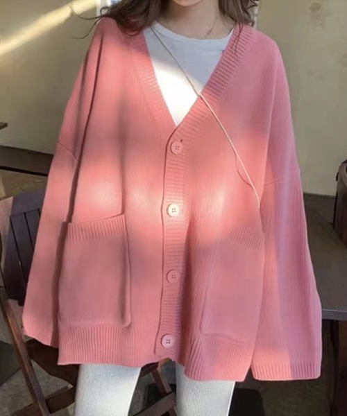 Amulet（アミュレット）の「ポケット付きニットカーディガン（カーディガン/ボレロ・レディース・ピンク/ブルー/ブラック/アイボリー/イエロー/レッド/パープル/ホワイト・FREE）」の7枚目の写真