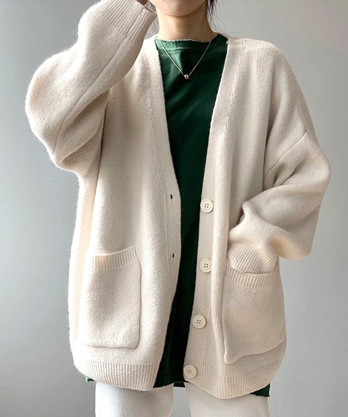 Amulet（アミュレット）の「ポケット付きニットカーディガン（カーディガン/ボレロ・レディース・ピンク/ブルー/ブラック/アイボリー/イエロー/レッド/パープル/ホワイト・FREE）」の3枚目の写真