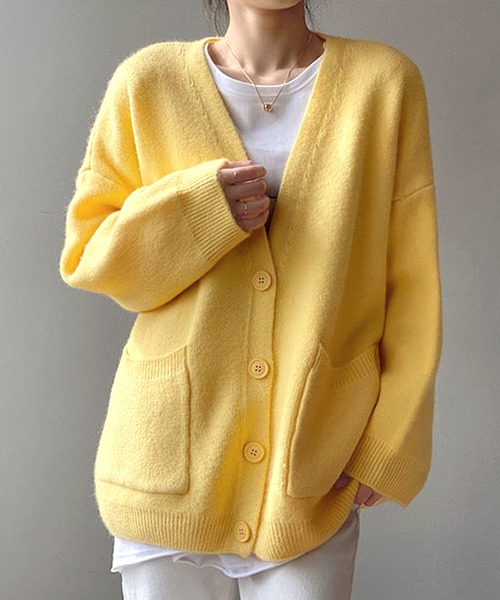 Amulet（アミュレット）の「ポケット付きニットカーディガン（カーディガン/ボレロ・レディース・ピンク/ブルー/ブラック/アイボリー/イエロー/レッド/パープル/ホワイト・FREE）」の22枚目の写真