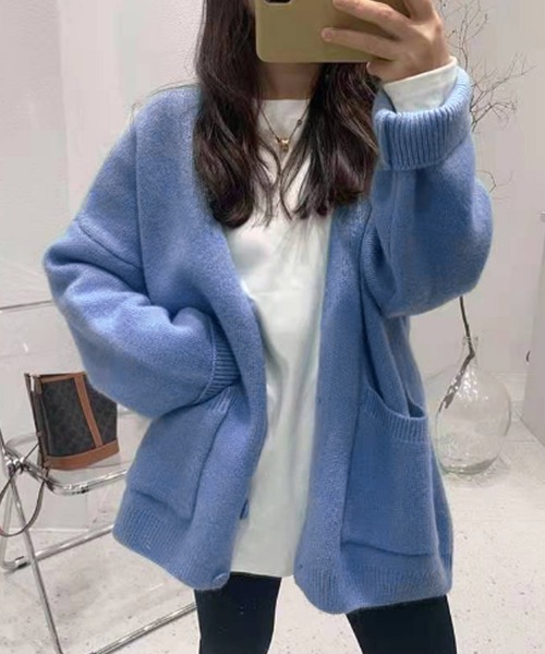 Amulet（アミュレット）の「ポケット付きニットカーディガン（カーディガン/ボレロ・レディース・ピンク/ブルー/ブラック/アイボリー/イエロー/レッド/パープル/ホワイト・FREE）」の21枚目の写真