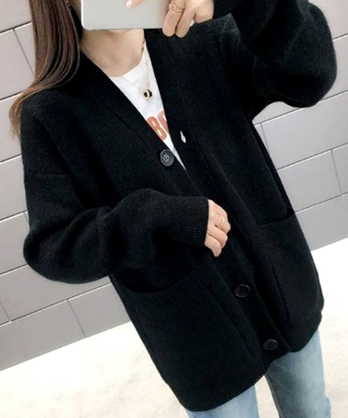 Amulet（アミュレット）の「ポケット付きニットカーディガン（カーディガン/ボレロ・レディース・ピンク/ブルー/ブラック/アイボリー/イエロー/レッド/パープル/ホワイト・FREE）」の19枚目の写真