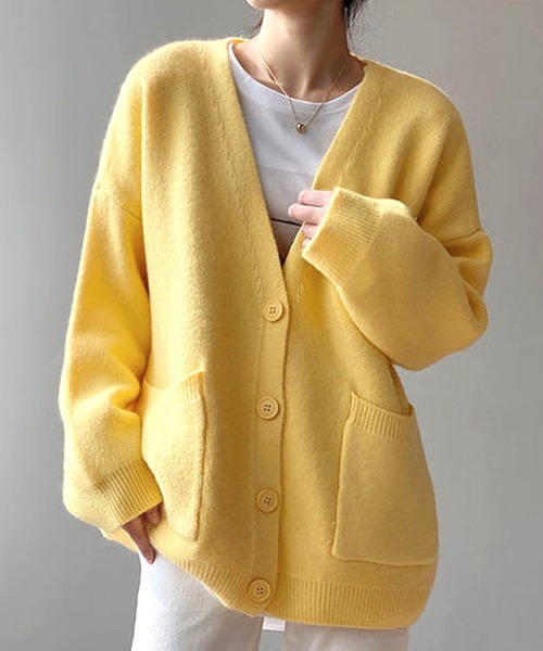 Amulet（アミュレット）の「ポケット付きニットカーディガン（カーディガン/ボレロ・レディース・ピンク/ブルー/ブラック/アイボリー/イエロー/レッド/パープル/ホワイト・FREE）」の17枚目の写真