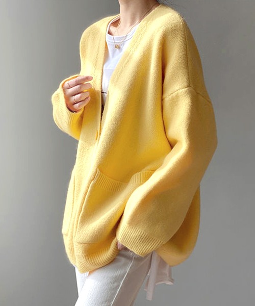 Amulet（アミュレット）の「ポケット付きニットカーディガン（カーディガン/ボレロ・レディース・ピンク/ブルー/ブラック/アイボリー/イエロー/レッド/パープル/ホワイト・FREE）」の16枚目の写真