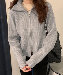 リブダブルジップアップパーカー