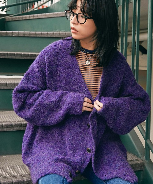 SPOC STORE（スポックストア）の「【SPOC STORE】ブークレニットオーバーサイズカーディガン（カーディガン/ボレロ・メンズ・パープル/ブラック/グリーン・M/L）」の3枚目の写真