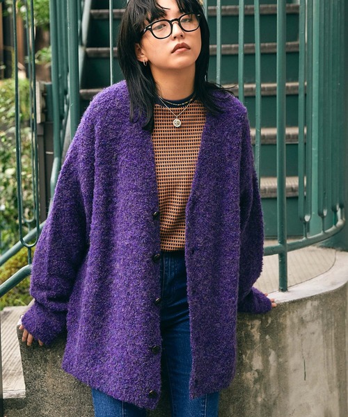 SPOC STORE（スポックストア）の「【SPOC STORE】ブークレニットオーバーサイズカーディガン（カーディガン/ボレロ・メンズ・パープル/ブラック/グリーン・M/L）」の5枚目の写真