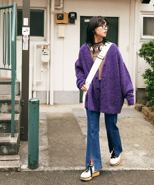 SPOC STORE（スポックストア）の「【SPOC STORE】ブークレニットオーバーサイズカーディガン（カーディガン/ボレロ・メンズ・パープル/ブラック/グリーン・M/L）」の7枚目の写真