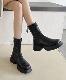 厚底バックファスナーブーツ