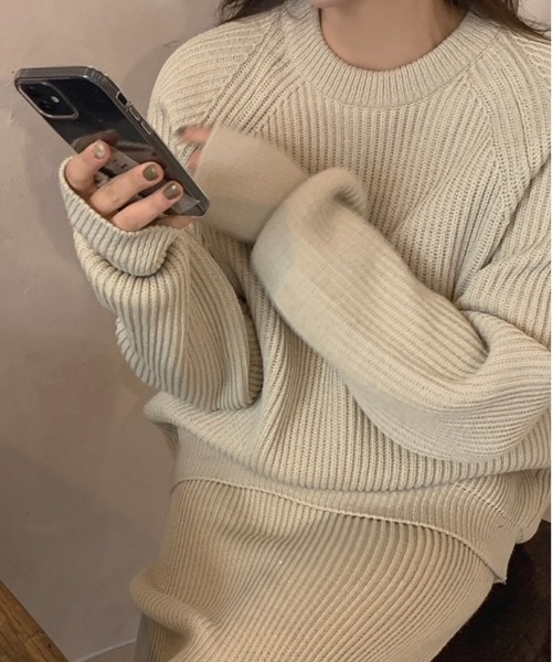 Didot.showroom（ディドット ショールーム）の「SET UP フィンガーホールリブニット（ニット/セーター・レディース・ブラック/ベージュ・FREE）」の6枚目の写真