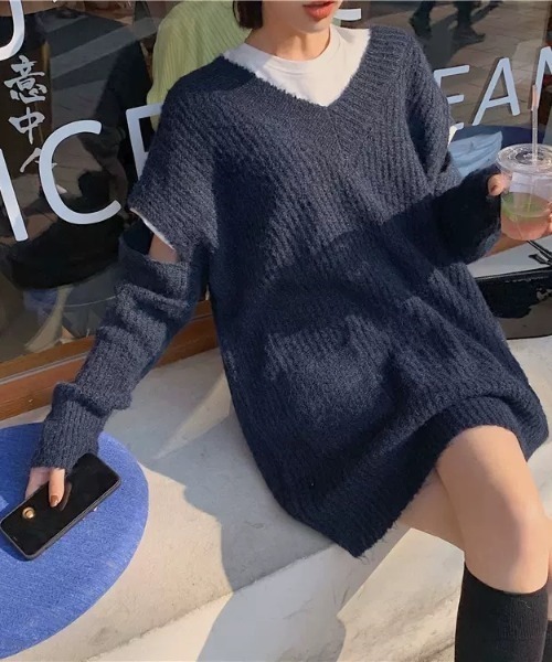SEN TOKYO(セントーキョー)の「大人のカジュアルこなれ感。ルーズオープンスリーブVネックニット(ニット/セーター・レディース・ブラウン/ネイビー・FREE)」の15枚目の写真
