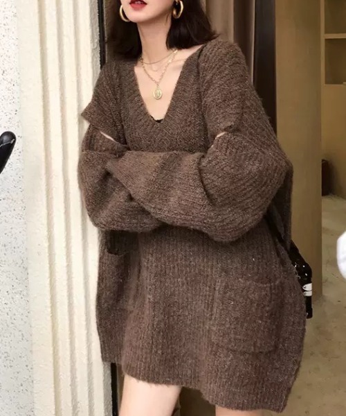SEN TOKYO(セントーキョー)の「大人のカジュアルこなれ感。ルーズオープンスリーブVネックニット(ニット/セーター・レディース・ブラウン/ネイビー・FREE)」の22枚目の写真