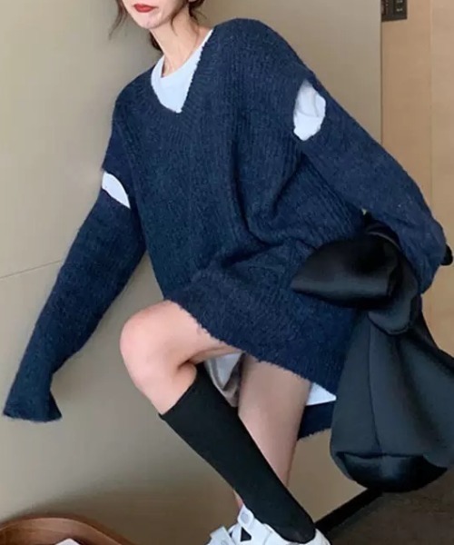 SEN TOKYO(セントーキョー)の「大人のカジュアルこなれ感。ルーズオープンスリーブVネックニット(ニット/セーター・レディース・ブラウン/ネイビー・FREE)」の19枚目の写真