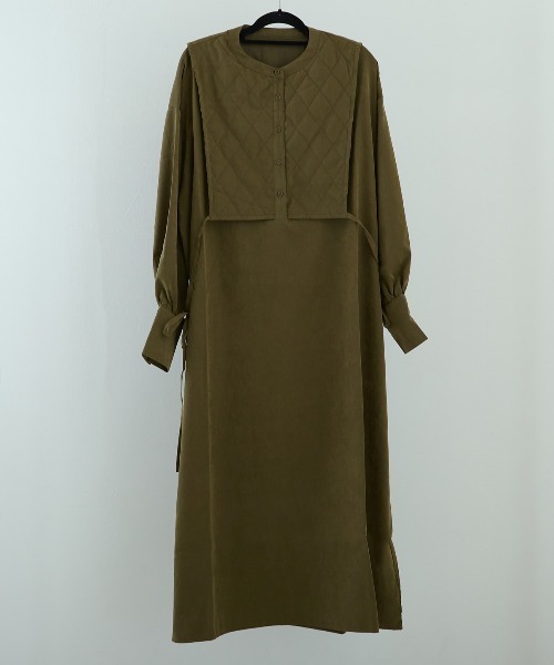 PAPAVER（パパヴェル）の「【papaver】キルティングレイヤード風OP（ワンピース・レディース・カーキ/スミクロ・MEDIUM）」の4枚目の写真