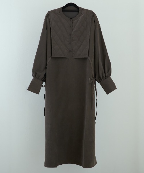 PAPAVER（パパヴェル）の「【papaver】キルティングレイヤード風OP（ワンピース・レディース・カーキ/スミクロ・MEDIUM）」の6枚目の写真