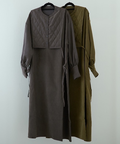 PAPAVER（パパヴェル）の「【papaver】キルティングレイヤード風OP（ワンピース・レディース・カーキ/スミクロ・MEDIUM）」の8枚目の写真